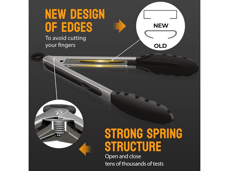HOTEC Premium Stainless Steel Locking Kitchen Tongs with Silicon Tips, Set of 2-9
