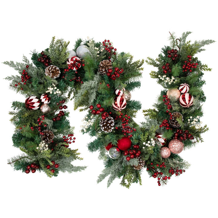 7' Green  Red and White Peppermint Decorated Artificial Christmas Garland