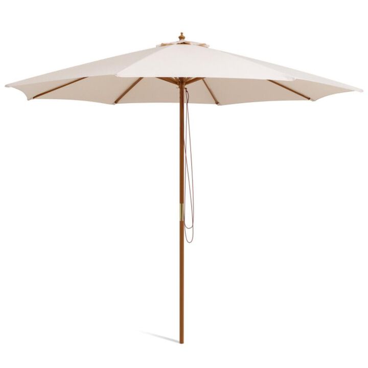 Hivvago 10 Feet Patio Umbrella with 8 Wooden Ribs and 3 Adjustable Heights