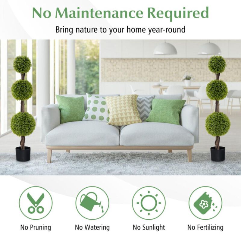 Hivvago 4 FT Artificial Ball Shape Bush Tree with Lush PE leaves and Trunk