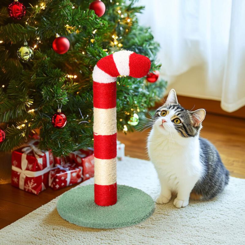 Christmas Cat Scratching Post with Festive Design, Scratching Surface, and Cozy Hideaway for Cats