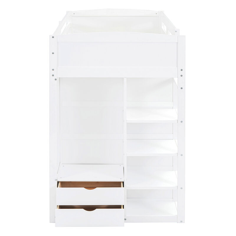 Merax Classical Loft Bed with Desk and Wardrobes