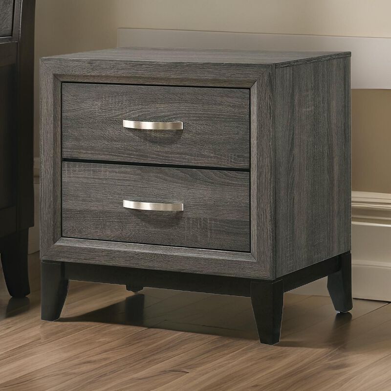Two Drawer Nightstand With Tapered Feet, Weathered Gray-Benzara