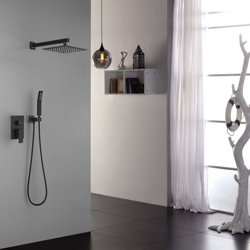 10 Inch Shower Head Bathroom Luxury Rain Mixer Shower Complete Combo Set Wall Mounted, Black
