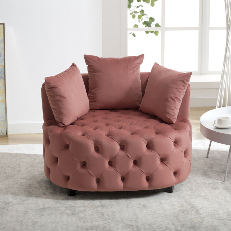 Accent Chair Classical Barrel Chair For Living Room Modern Leisure Sofa Chair (Pink)