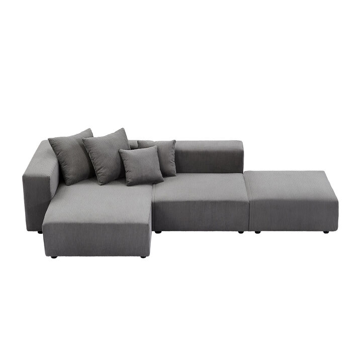 Gray Modular Corduroy Sectional Sofa Set