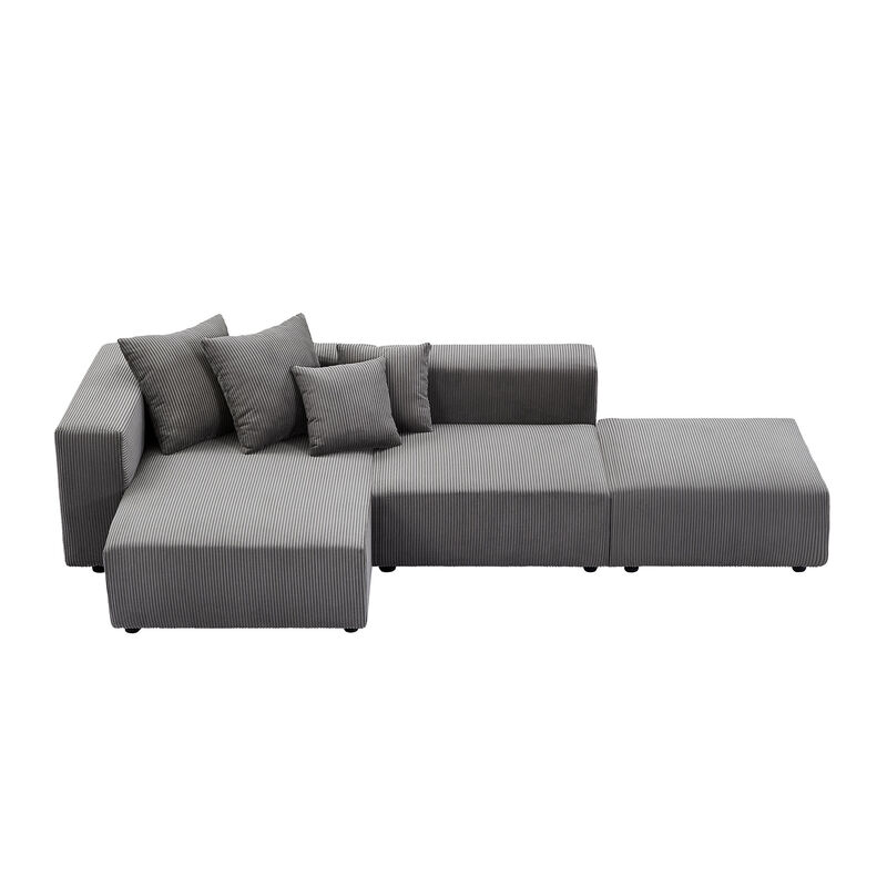 Gray Modular Corduroy Sectional Sofa Set