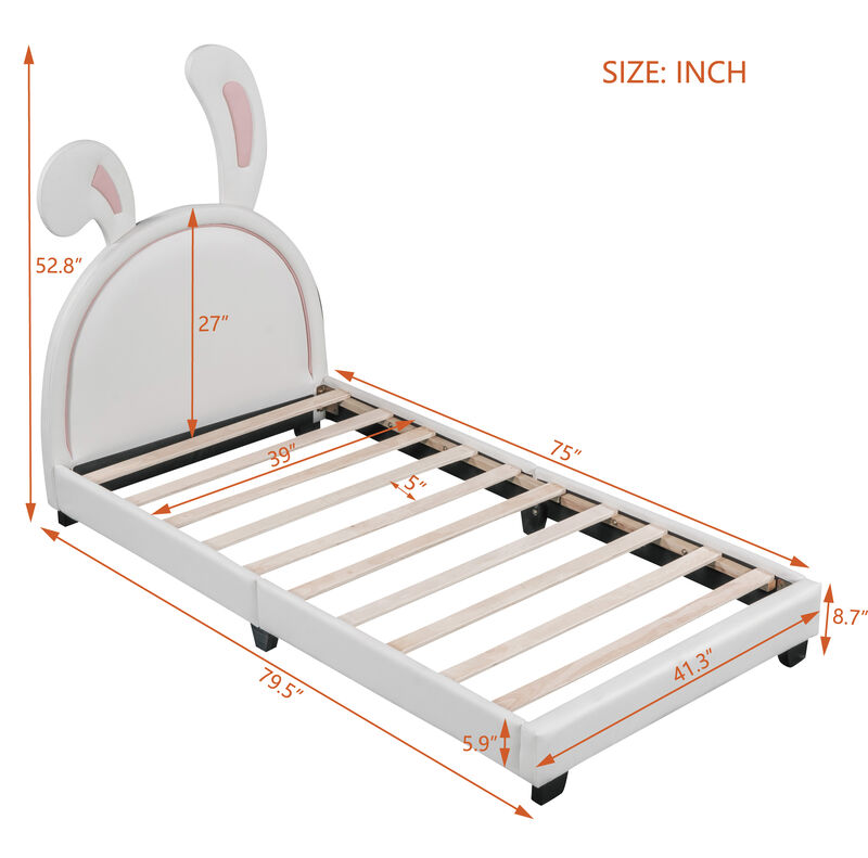 Merax Rabbit Upholstered Leather Platform Bed