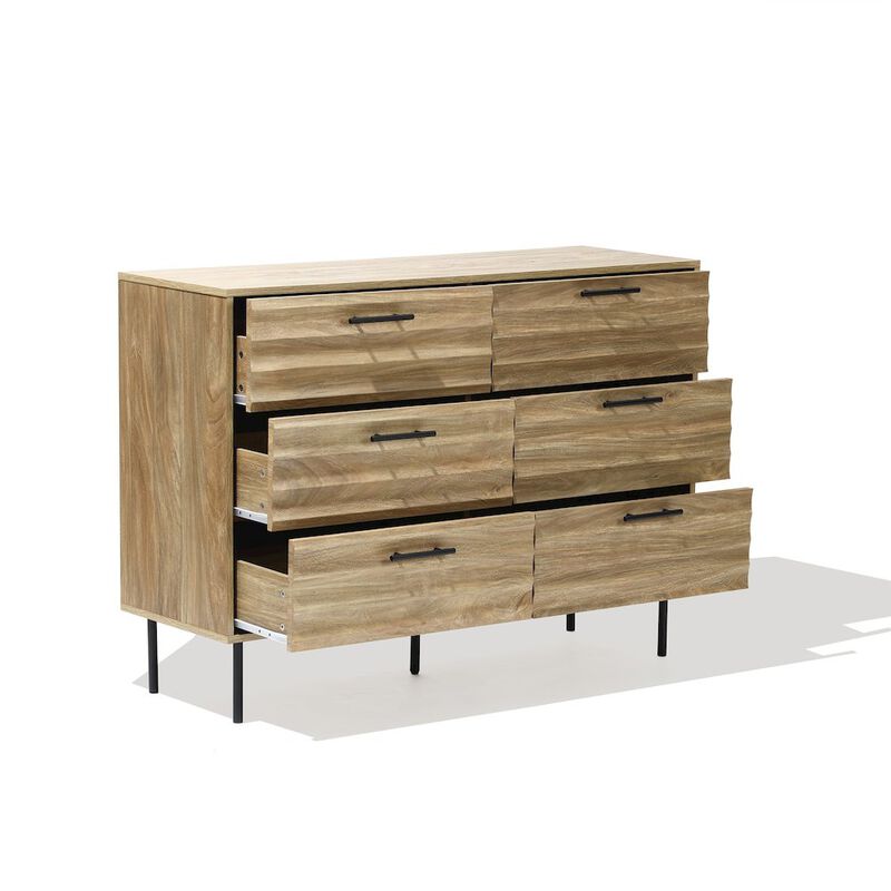 LuxenHome Mid-Century Modern Wave 6-Drawer 47.2-Inch Wide Dresser