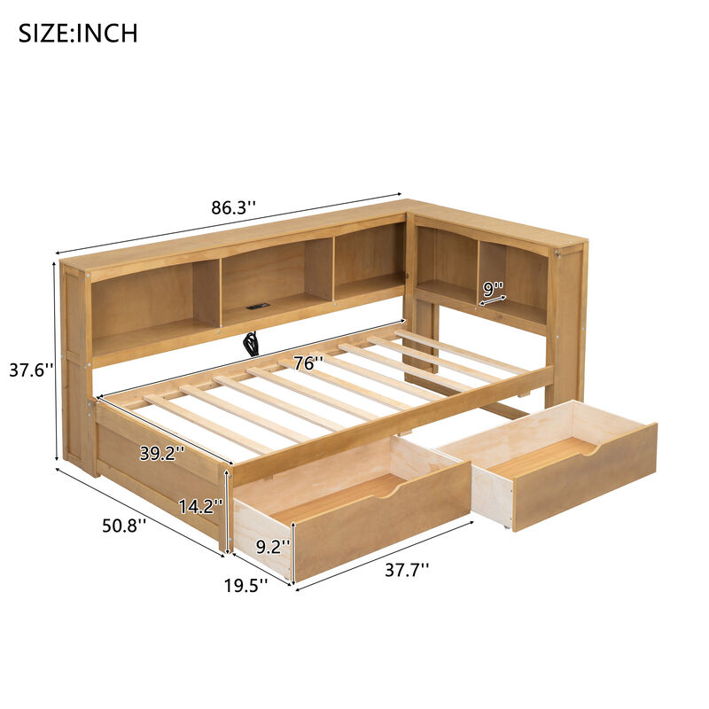 Merax Modern Daybed Bed with Storage and USB Ports