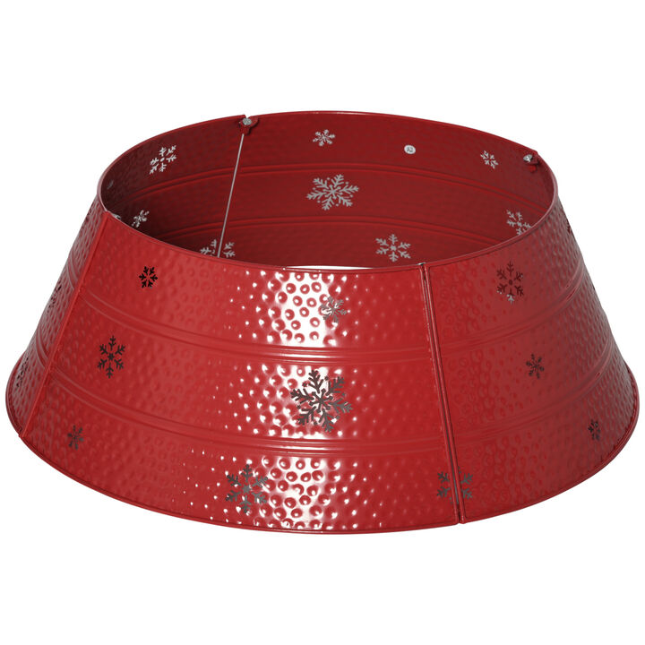 Christmas Tree Collar Steel Tree Ring Skirt Decor w/ Snowflake, 26" Base, Red