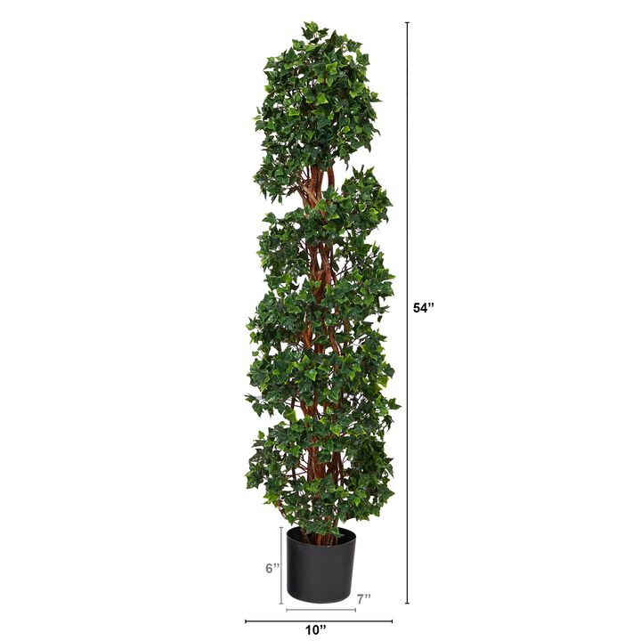 Hivvago 4.5 Feet English Ivy Spiral Topiary Artificial Tree with Natural Trunk UV Resistant (Indoor/Outdoor)