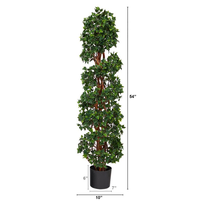 Hivvago 4.5 Feet English Ivy Spiral Topiary Artificial Tree with Natural Trunk UV Resistant (Indoor/Outdoor)