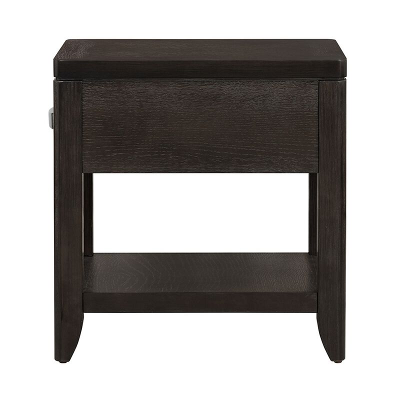 Joni 25 Inch Side End Table, 1 Drawer and Shelf, Espresso Brown Acacia Wood-Benzara