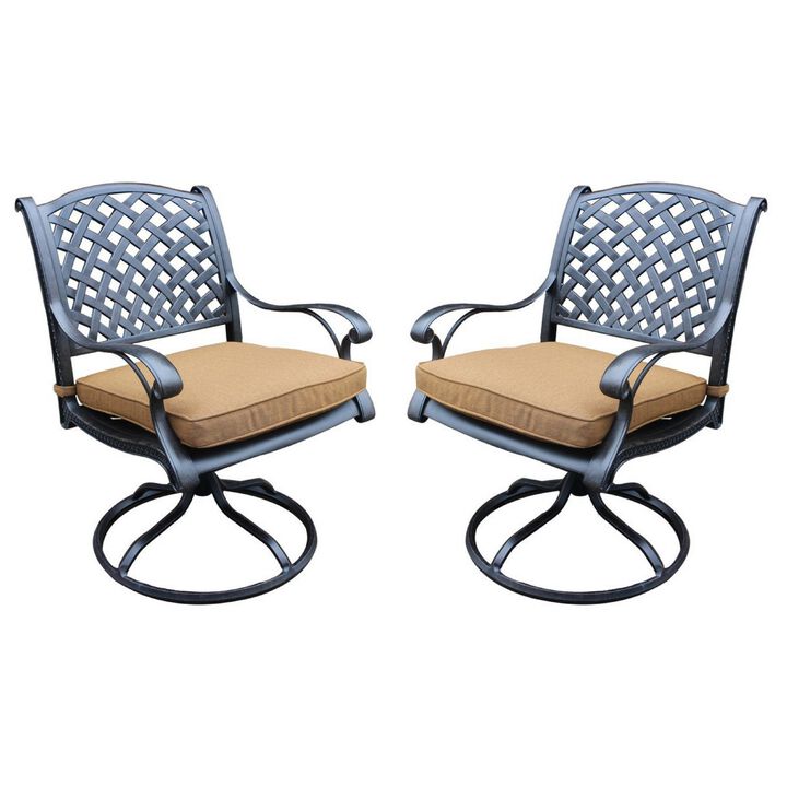 27 Inch Swivel Outdoor Patio Dining Chair, Set of 2, Brown-Benzara