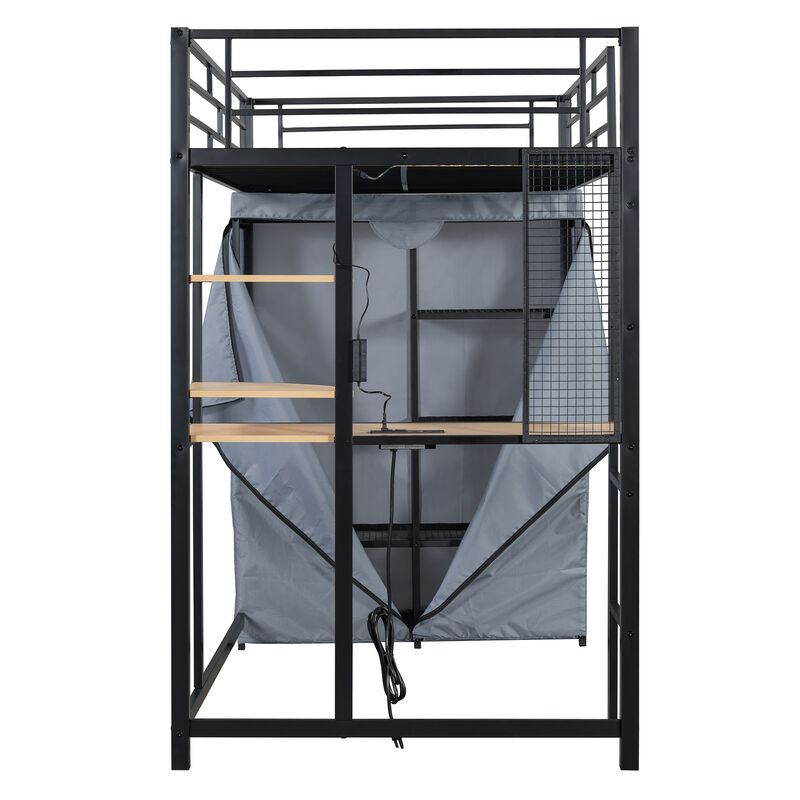 Merax Metal Loft Bed with Storage  and Wardrobe