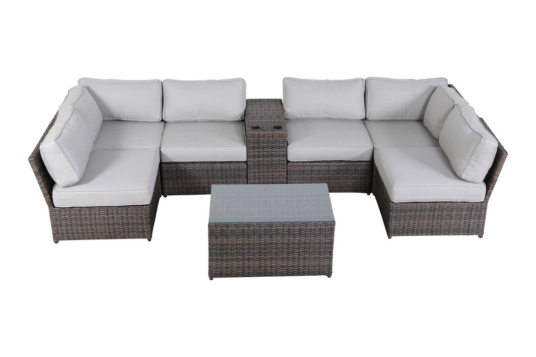 Living Source International Wicker Fully Assembled 4 - Person Seating Group with Cushions New Brown and Gray