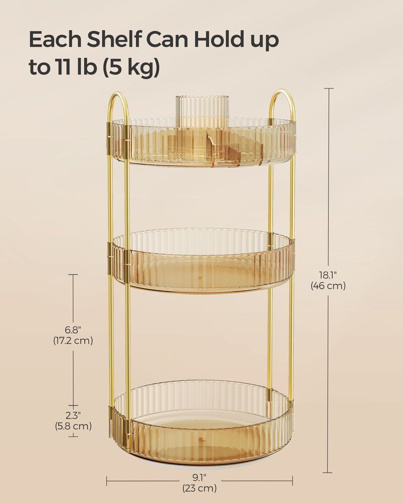 3-Tier Rotating Makeup Organizer Champagne Gold