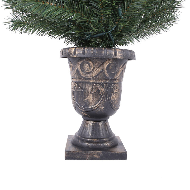 LuxenHome Set of 2 4Ft Pre-Lit LED Artificial Pine Christmas Tree with Urn Pot