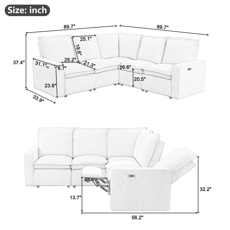 Merax Power Recliner Linen Sofa with USB Port for Living Room