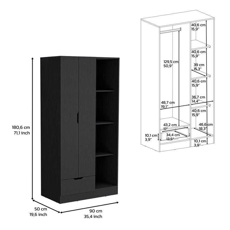 DEPOT E-SHOP Toccoa Armoire with 1-Drawer and 4-Tier Open Shelves
