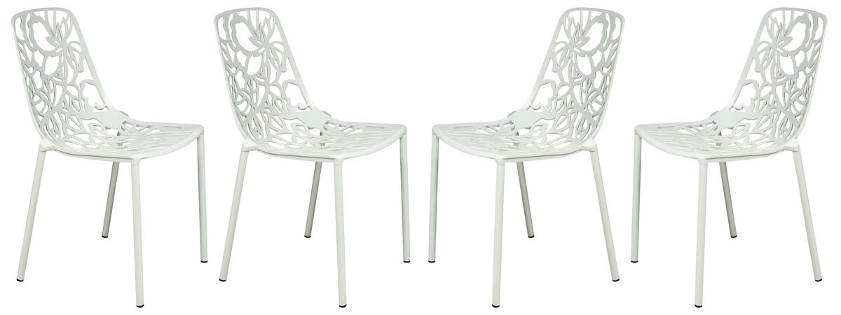 LeisureMod Devon Modern Aluminum Outdoor Dining Chair set of 4 in Brown
