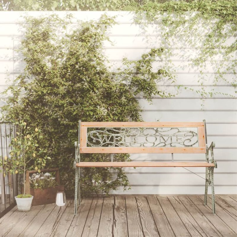 vidaXL Decorative Outdoor Bench, Solid Firwood and Wrought Iron Construction, Vintage Design, Long-Lasting All-Weather Garden/Patio Furniture with PVC Backrest, Brown