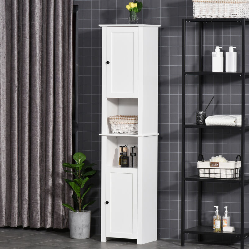 67� Wood Freestanding Bathroom Linen Tower Storage Unit Cabinet White
