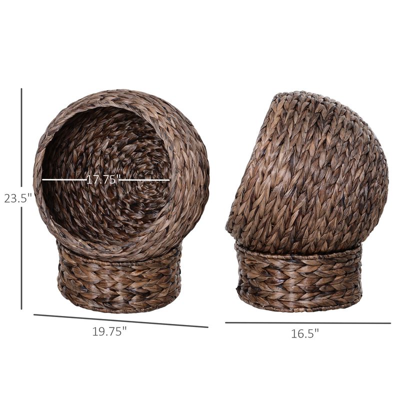 Dark Brown Kitty Perch: Handmade Wicker Elevated Cat Bed with Cushion