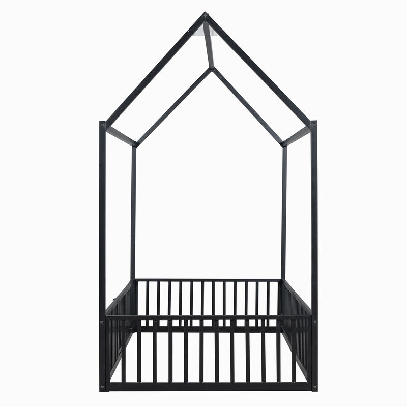 Merax Metal House Bed with Fence and Door