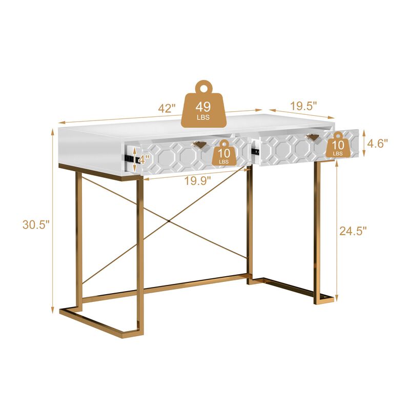 42 in. Rectangular Blue Solid Wood Writing Desk with Metal Stand