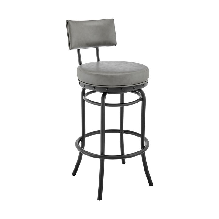 Rees Swivel or Stool in Black Finish with Grey Faux Leather