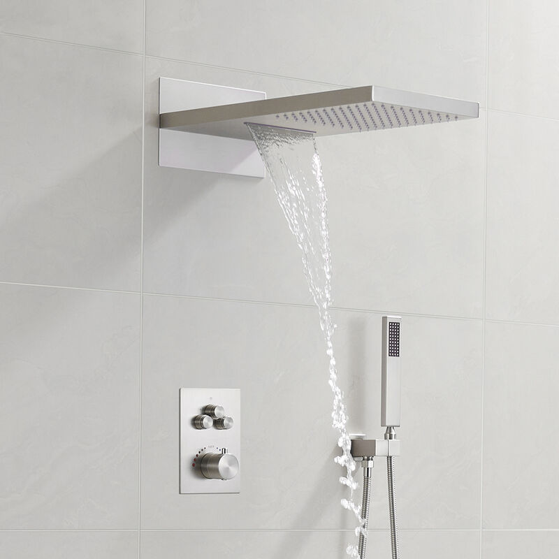 Mondawe 2 Functions 3-Spray Patterns Wall Mounted Luxury Thermostatic Shower System with Rough-in Valve in Matte Black