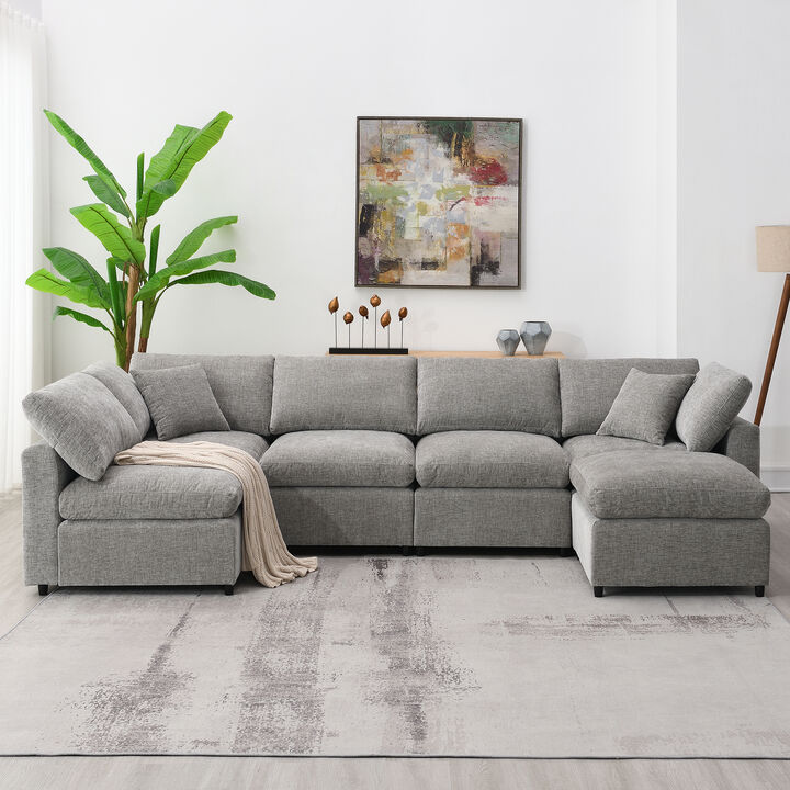 Merax 6 Seats Chenille Sofa Set with Ottoman