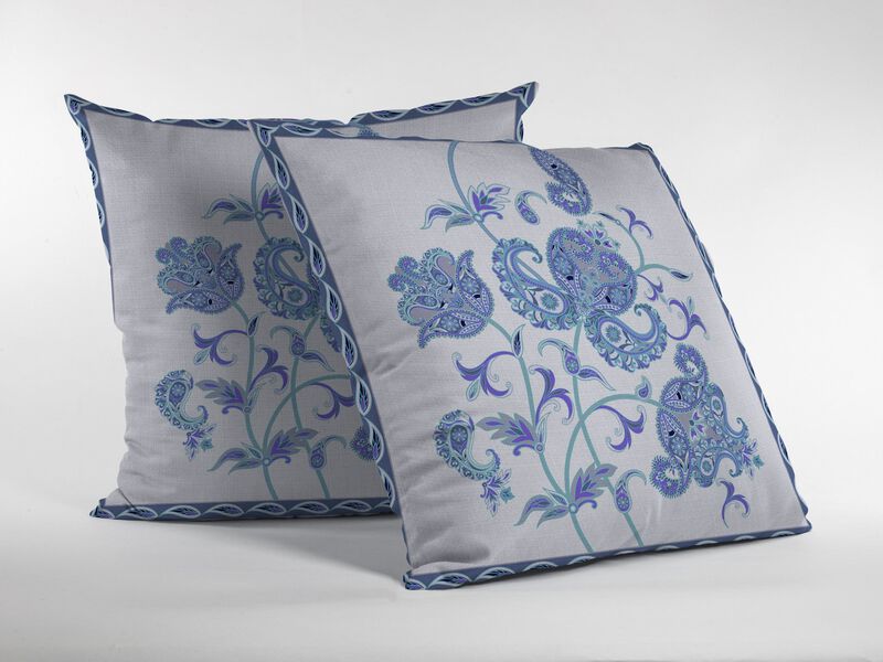 Hivvago 18"Blue White Wildflower Zippered Suede Throw Pillow