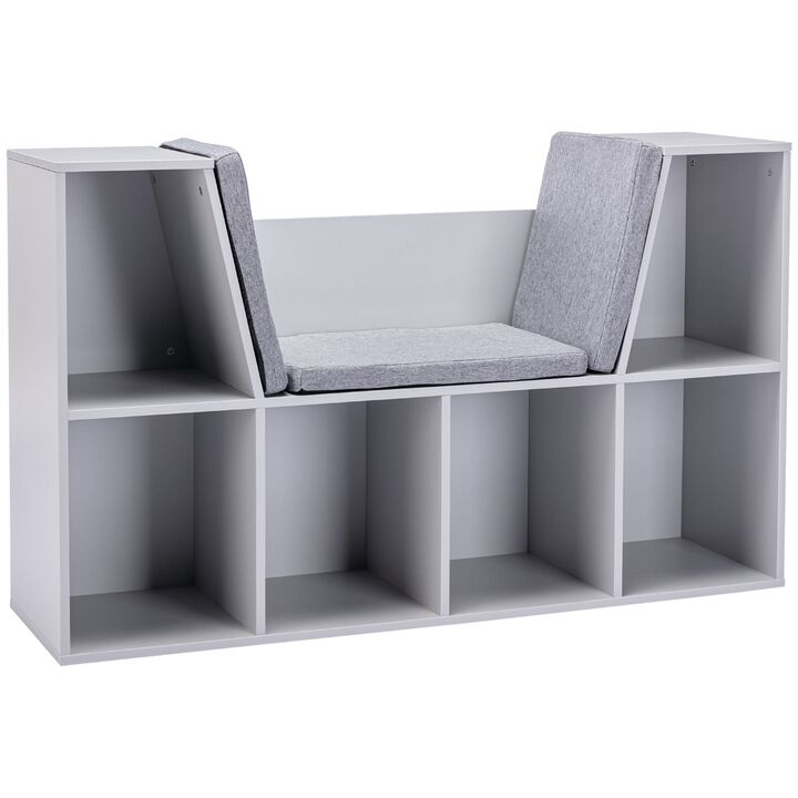 Gray Kids' Corner: 6-Cube Bookcase with Reading Nook and Cushion