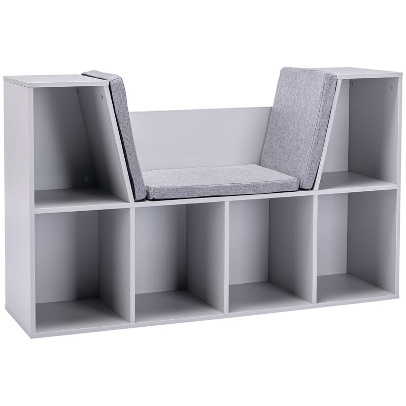 Gray Kids' Corner: 6-Cube Bookcase with Reading Nook and Cushion