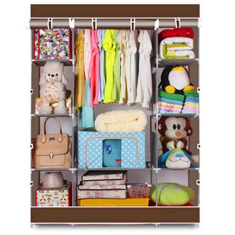 Portable 4-Layer Non-Woven Fabric Wardrobe with 10 Storage Compartments