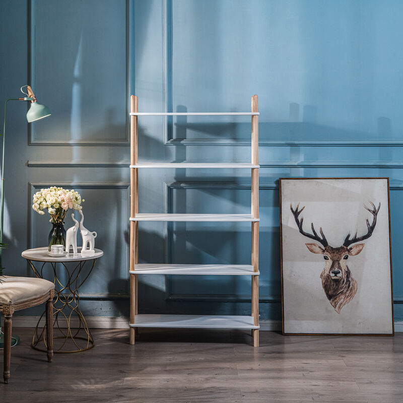 Modern Scandinavian 5-Level Wooden Bookshelf Etagere