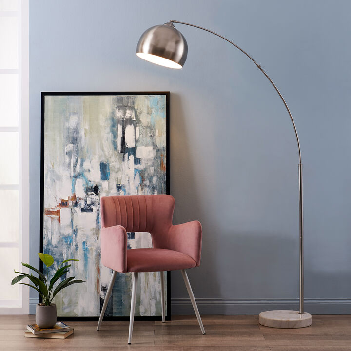Teamson Home Arquer Arc 68.1" Metal Floor Lamp with Bell Shade, Polished Nickel