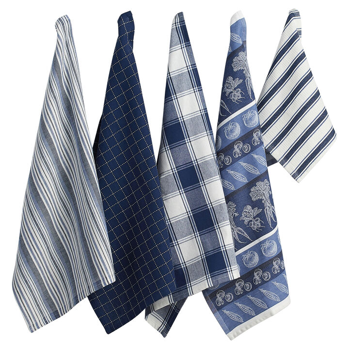 Set of 5 Blue Rectangular Dish Towel 28"