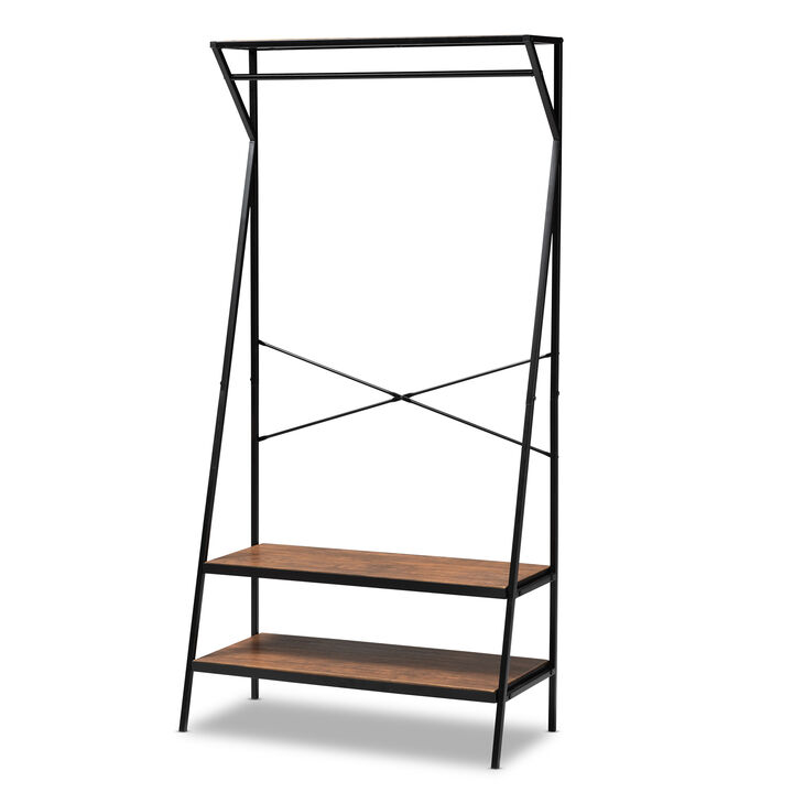 Baxton Studio Laima Rustic Distressed Wood and Black Metal Finished Entryway Coat Hanger