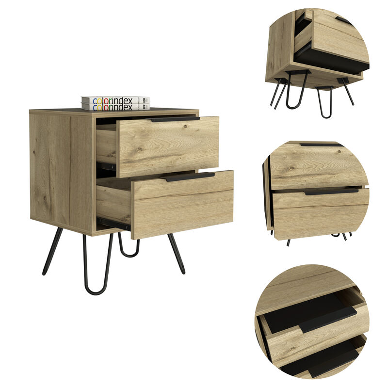 DEPOT E-SHOP Begonia 2 Nightstand, Hairpin Legs, Two Drawers, Black