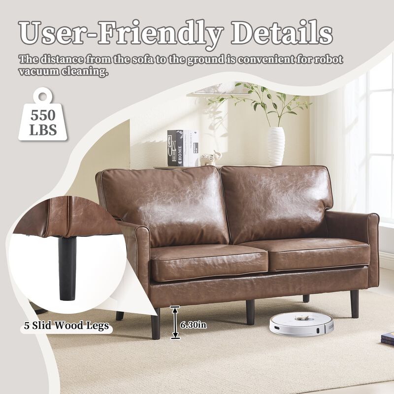 Mondawe PU Leather Loveseat, 2 Seater Small Sofa Couches with USB & Removable Pillow Cover