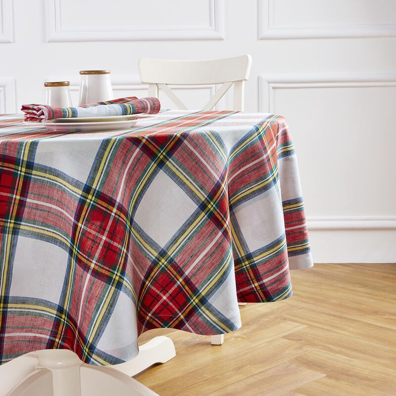 Solino Home 100% Pure Linen Round Tablecloth |Stewart Plaid