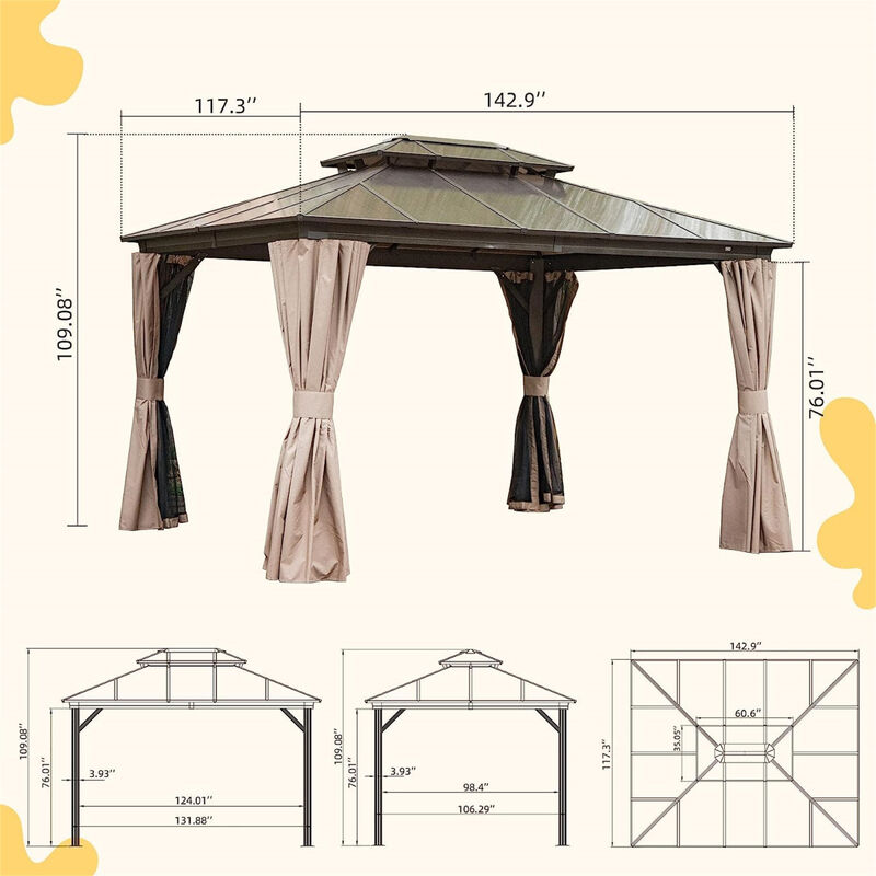 Outdoor Hardtop Gazebo with Curtains and Net