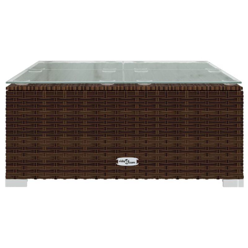 vidaXL Durable Patio Coffee Table - Brown Poly Rattan & Glass, Lightweight, Waterproof, Modular Design, Easy Maintenance, 23.6"x23.6"x11.8"