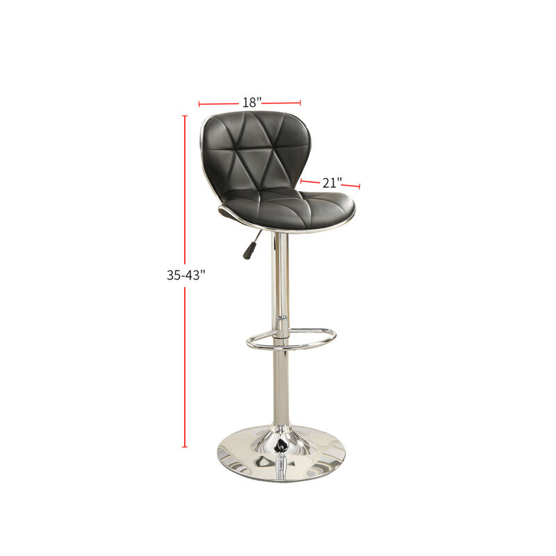 Set Of 2 Adjustable Black PU Bar Stools, Chrome