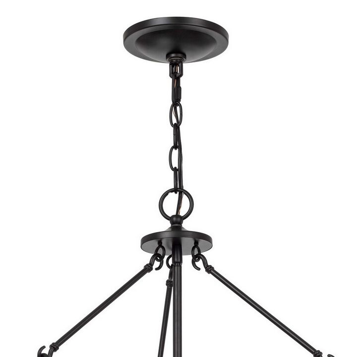 Chandelier with Metal Bird Cage Pendulum Design, Black-Benzara