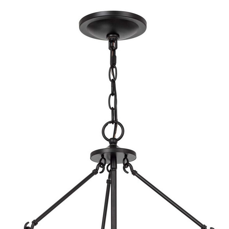 Chandelier with Metal Bird Cage Pendulum Design, Black-Benzara